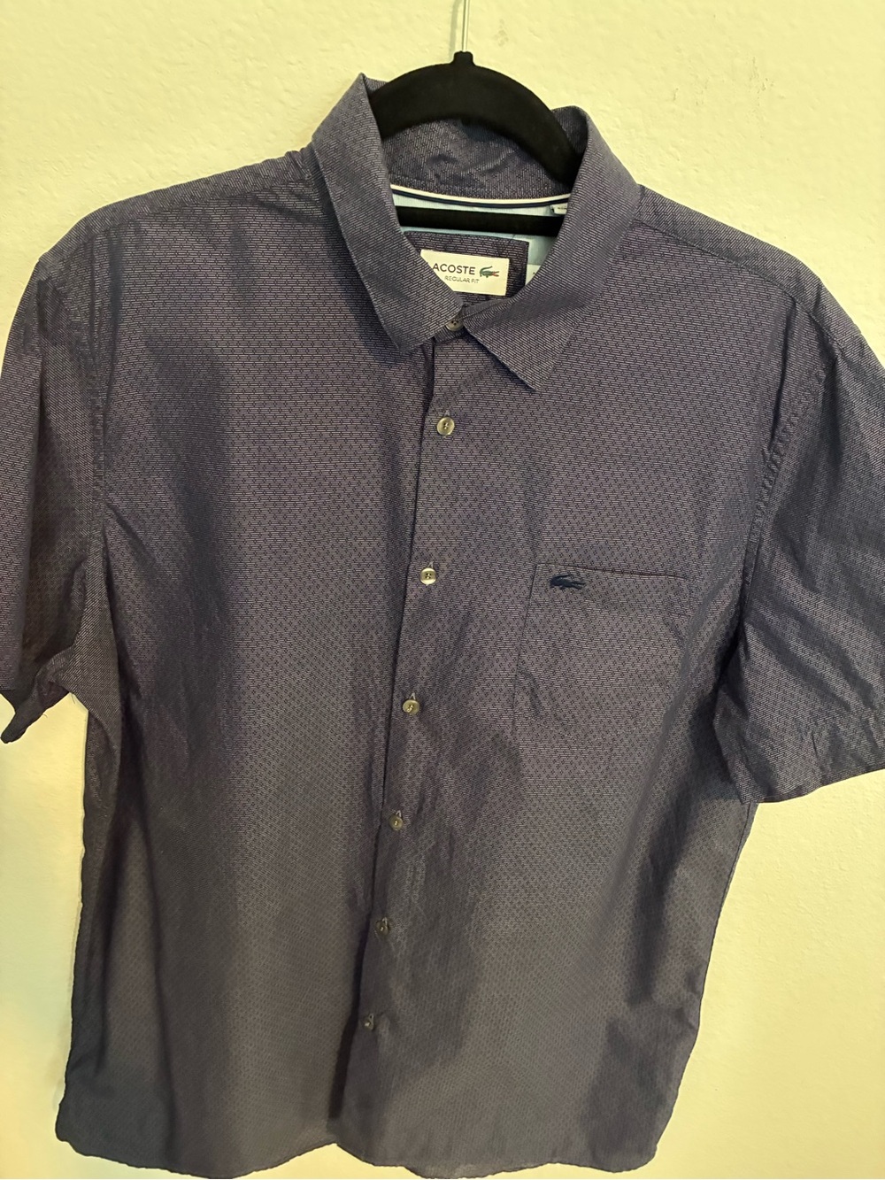 Lacoste Men's Short-Sleeve Button-Down Shirt in Navy with Micro Pattern